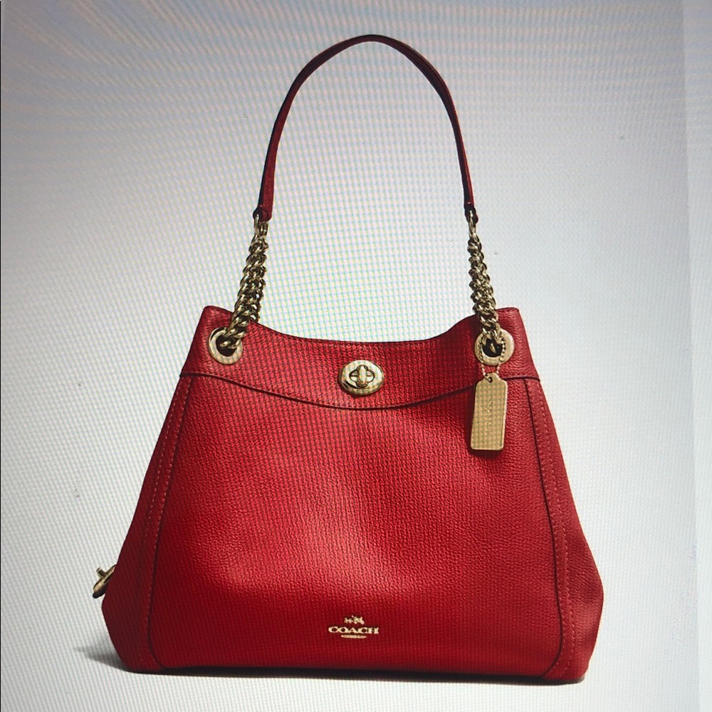 Coach 36855 Turnlock Edie Shoulder Bag Terracotta Red Pebbled Leather, New